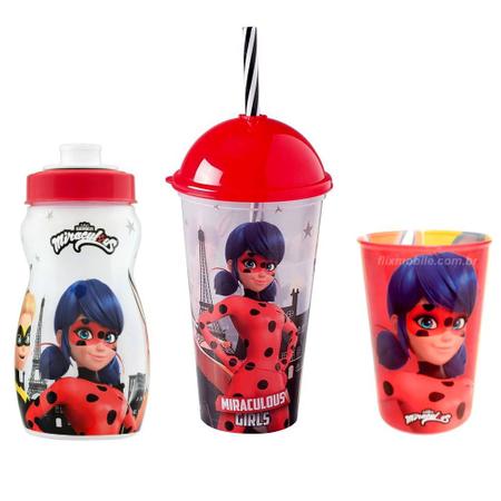 Copo Miraculous Ladybug Infantil com Canudo e Tampa 500ML Plasútil