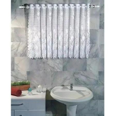Imagem de Kit 2 Cortinas Vitrô Banheiro Renda Branca Grossa 90x70cm - Romance