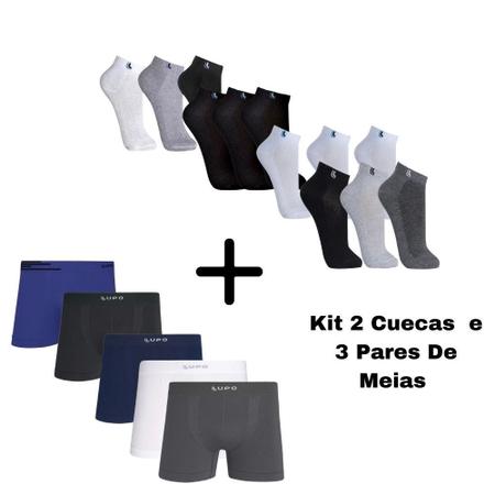 Imagem de Kit 2 Cuecas Boxer/Box Micro Fibra e 3 Pares De Meias Lupo