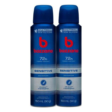 Imagem de Kit 2 Desodorante Bozzano Sensitive Sem Perfume Aerosol Antitranspirante 48h 150ml
