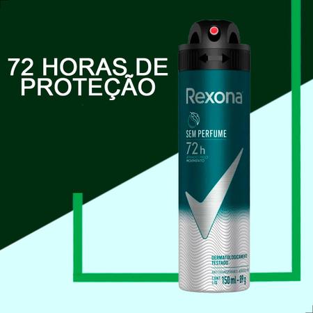 Imagem de Kit 2 Desodorante Masculino em Aerosol Rexona Sem Perfume Anti-transpirante Frescor Ativo Duradouro 72h 150ml
