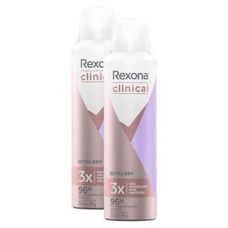 Imagem de Kit 2 Desodorante Rexona Clinical Extra Dry Aerosol Antitranspirante 96h 150ml