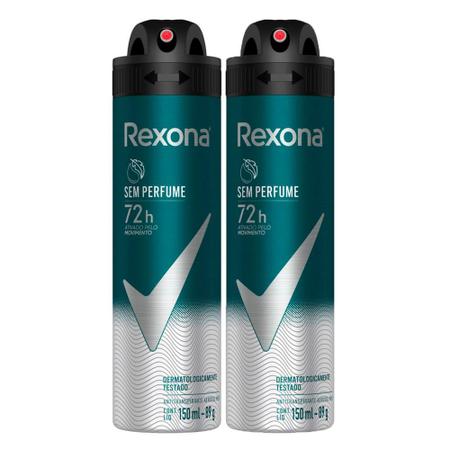Imagem de Kit 2 Desodorante Rexona Men Sem Perfume Aerosol Antitranspirante 48h 150ml
