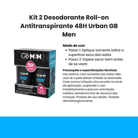 Imagem de Kit 2 Desodorante Roll-on Antitranspirante 48H Urban GB Men