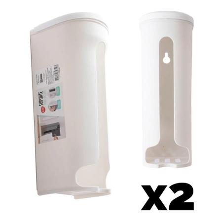 Imagem de Kit 2 Dispenser de Sacola Plástica Puxa Sacolinha Suporte Parede Branco