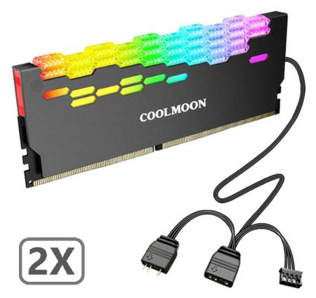 Imagem de Kit 2 Dissipador Calor Memória RAM Coolmoon ARGB 5v 3 Pinos