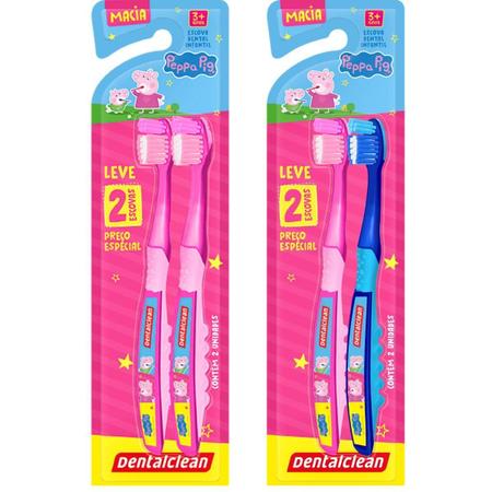 Imagem de Kit 2 Escova Dental Peppa Pig Macia - 3 Anos+ - Dentalclean