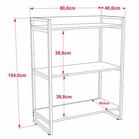 Imagem de Kit 2 Estantes Livreiro Prisma Estilo Industrial 80cm 3 Prateleiras Carvalho - Mpozenato