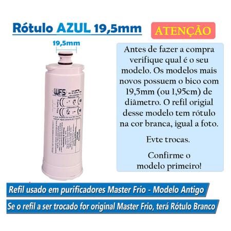 Imagem de Kit 2 Filtro Refil compatível Purificador Masterfrio Rótulo Branco Bico Fino 19,5mm