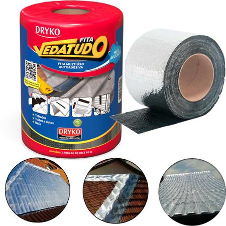 Imagem de KIT 2 Fitas manta asfáltica auto adesiva aluminizada multiuso 20 cm x 10 m VEDATUDO - Dryko