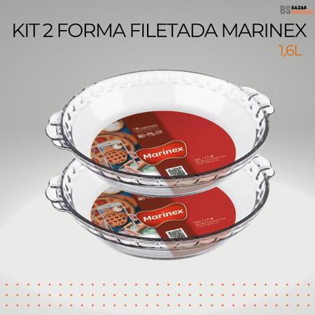 Imagem de Kit 2 Forma Filetada 1,6L Marinex Vidro Redonda Assadeira