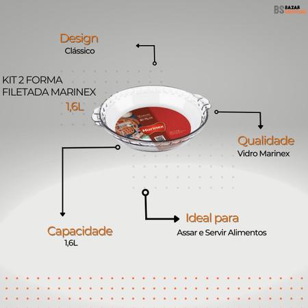 Imagem de Kit 2 Forma Filetada 1,6L Marinex Vidro Redonda Assadeira