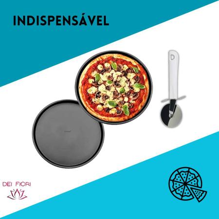 Imagem de Kit 2 Formas 32,5Cm E Cortador Fatiador De Pizza Gourmet