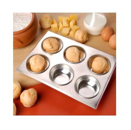 Imagem de Kit 2 formas 6 cavidades em flandres para pão de queijo cupcake muffin