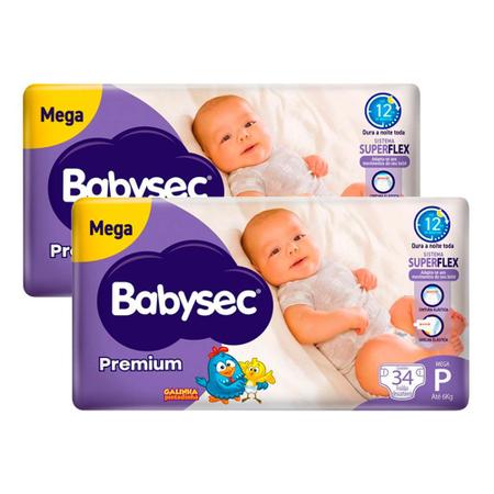 Imagem de Kit 2 Fralda Babysec Premium Tamanho P com 34 Fraldas Descartáveis