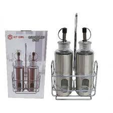 Kit 2 Galheteiros De Aço Inox Azeite E Vinagre Com Dosador - KIT GIRL Imagem de Kit 2 Galheteiros De Aço Inox Azeite E Vinagre Com Dosador
