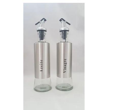 Kit 2 Galheteiros De Aço Inox Azeite E Vinagre Com Dosador - Kit Girl Imagem de Kit 2 Galheteiros De Aço Inox Azeite E Vinagre Com Dosador