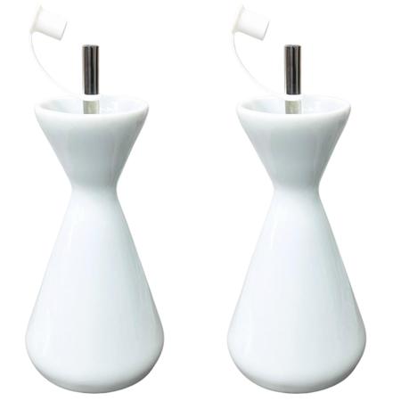 Imagem de Kit 2 Galheteiros Garrafas em Porcelana Branca Premium para Vinagre Óleo Azeite Shoyo 250ml