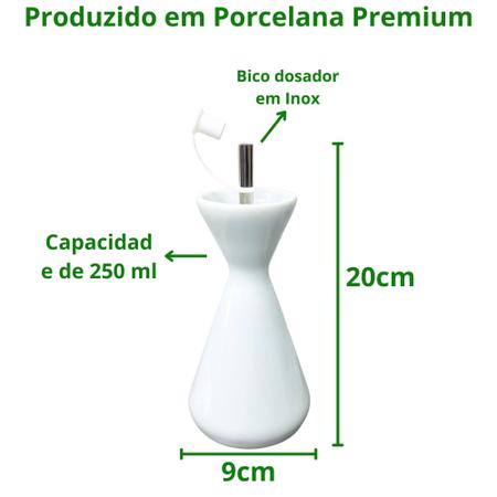 Imagem de Kit 2 Galheteiros Garrafas em Porcelana Branca Premium para Vinagre Óleo Azeite Shoyo 250ml