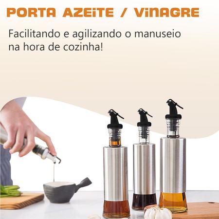 Imagem de Kit 2 Galheteiros Porta Azeite Vinagre 300ml Em Vidro Aço Inox Com Dosador