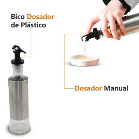 Imagem de Kit 2 Galheteiros Porta Azeite Vinagre 300ml Em Vidro Aço Inox Com Dosador