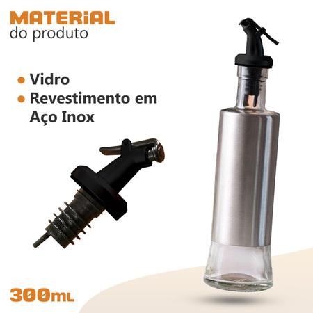 Imagem de Kit 2 Galheteiros Porta Azeite Vinagre 300ml Em Vidro Aço Inox Com Dosador