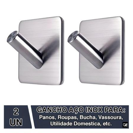 Imagem de Kit 2 Ganchos Adesivo Parede Inox Pendurar Toalhas Roupas Chaves Cozinha