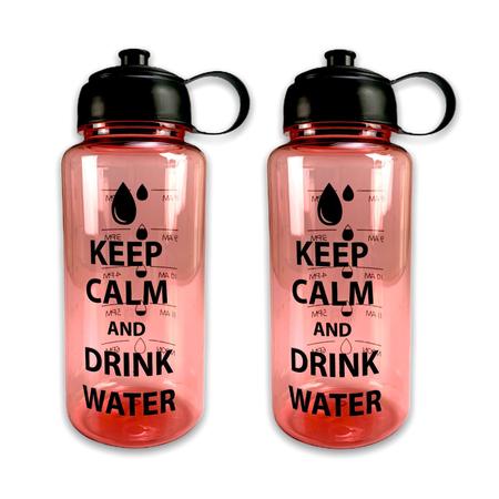Imagem de Kit 2 Garrafa De Água 1 Litro Horário 8 Às18 Keep Calm Drink Water Rosa