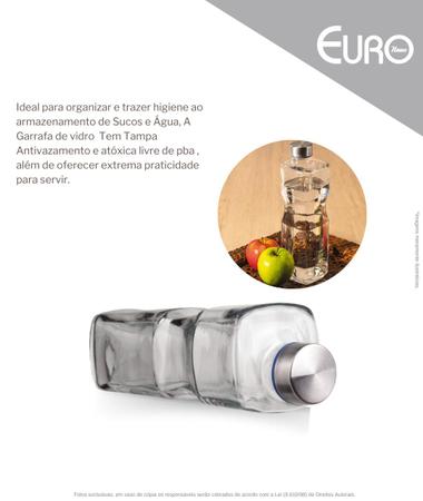 Imagem de Kit 2 Garrafas De Vidro H2O 1 Litro Quadrada P/ Água Suco Euro Home