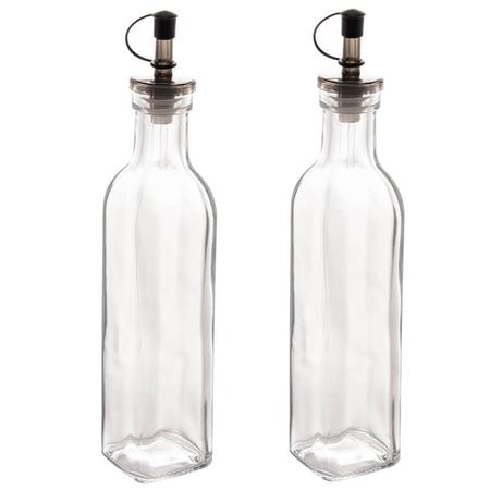 Imagem de Kit 2 Garrafas de Vidro para Azeite ou Vinagre 270ml com Bico Dosador e Tampa Lyor