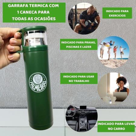 Imagem de Kit 2 Garrafas Térmica Verde Inox 475Ml Café +1 Caneca