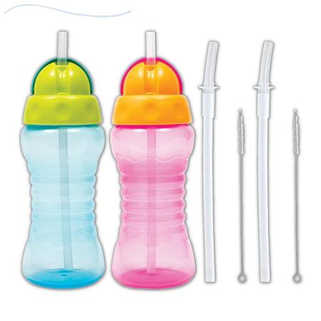 Imagem de Kit 2 garrafinhas fresh buba infantil 300 ml com 2 canudos retrátil silicone extra