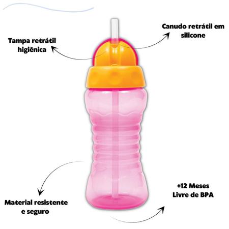 Imagem de Kit 2 garrafinhas fresh buba infantil 300 ml com 2 canudos retrátil silicone extra