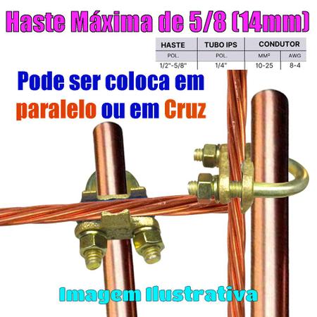 Imagem de Kit 2 Grampo para Aterramento Gtdu Terra Conector Tipo U para Haste até 5/8