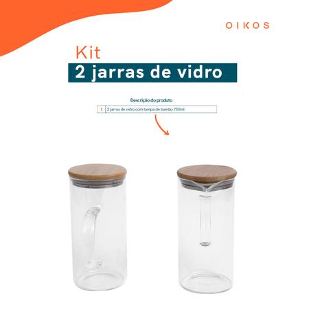 Imagem de Kit 2 jarras de vidro com tampa de bambu 750ml - Oikos