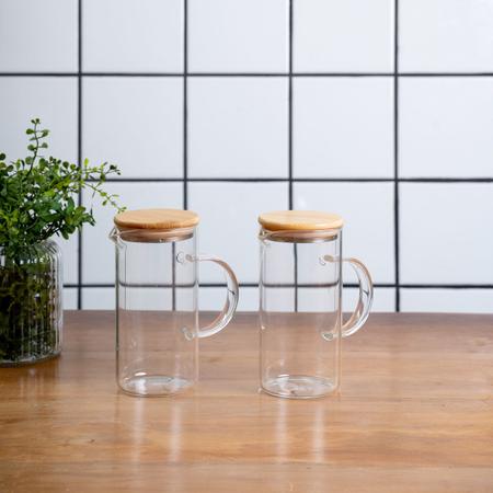 Imagem de Kit 2 jarras de vidro com tampa de bambu 750ml - Oikos
