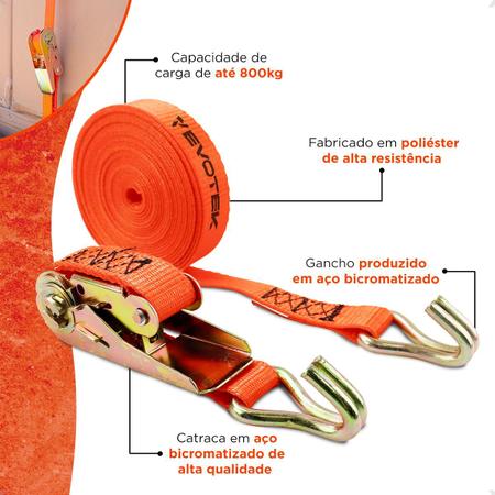 Imagem de Kit 2 Jogos Cinta Catraca Amarração Carga 800kg 4,6 Metros