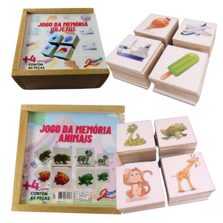 Imagem de Kit 2 Jogos da Memória Objetos e Animais - Educação Infantil Brinquedo Educativo Pedagógico