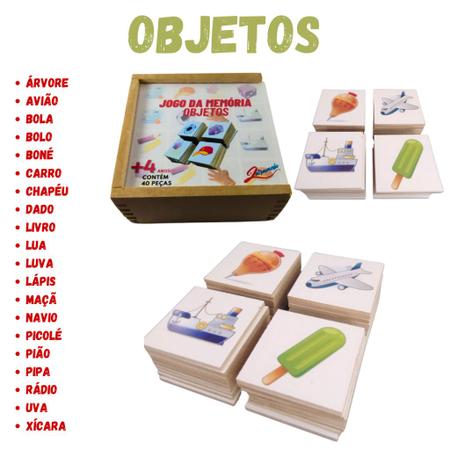 Imagem de Kit 2 Jogos da Memória Objetos e Animais - Educação Infantil Brinquedo Educativo Pedagógico