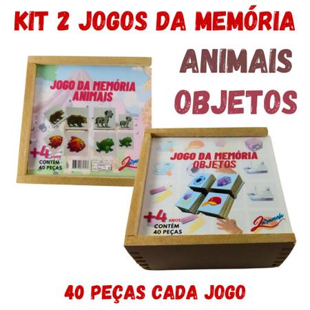 Imagem de Kit 2 Jogos da Memória Objetos e Animais - Educação Infantil Brinquedo Educativo Pedagógico