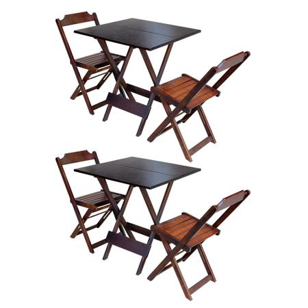 Imagem de Kit 2 Jogos de Mesa Dobravel com 2 Cadeiras de Madeira 70x70 Ideal para Bar e Restaurante - Imbuia