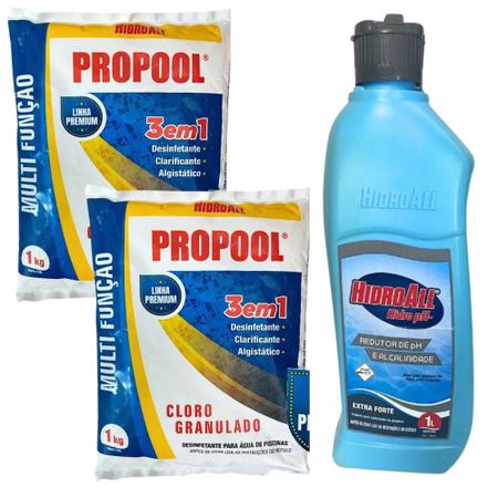 Imagem de Kit 2 Kg Cloro Granulado Propool+ Redutor de Ph e Alcalinidade Hidroall