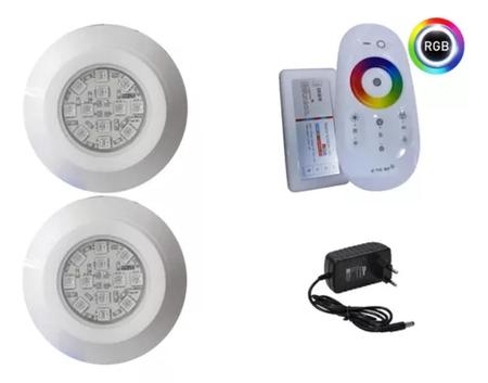 Imagem de Kit 2 Led p/Piscinas Rgb Colorido 9w + Central Touch + Fonte 12v - Abs