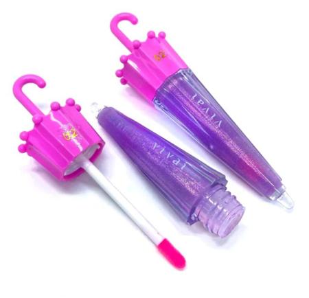 Imagem de Kit 2 lip gloss guarda-chuva metálico ação hidratante divertido intenso