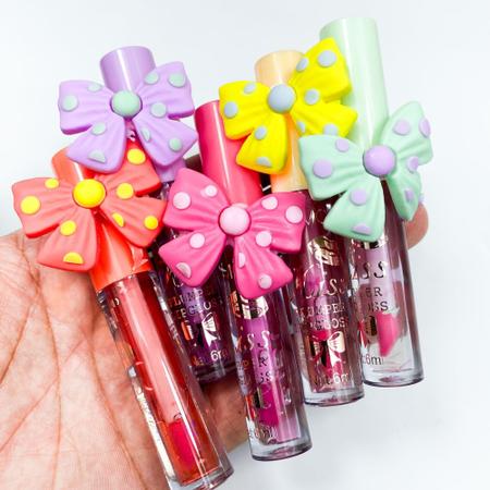 Imagem de Kit 2 Lip oil labial com anel de laço fofo ação hidratante textura confortável