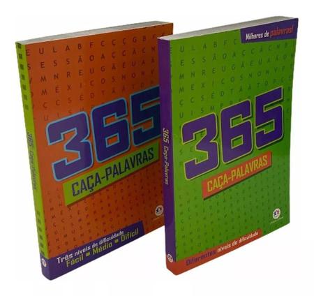 Kit 2 Livro 365 Caça Palavras Jogo Nível Fácil Médio Difícil