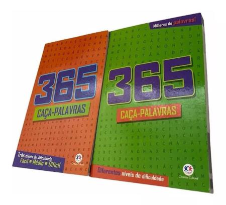 Kit 2 Livro 365 Caça Palavras Jogo Nível Fácil Médio Difícil