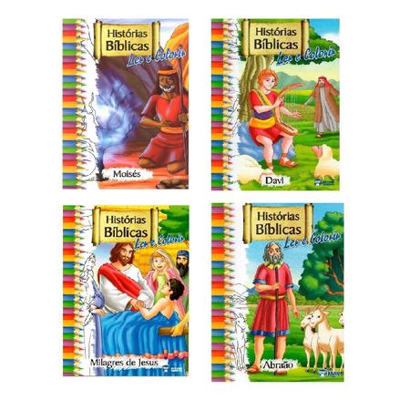 Imagem de Kit 2 Livros de Histórias Bíblicas Para Ler E Colorir