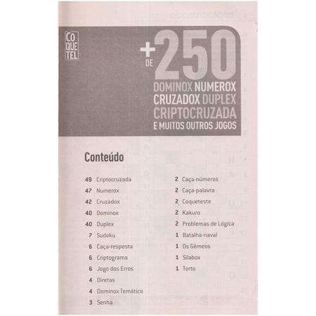 Kit 2 Livros Passatempos Coletânea Coquetel 150 Caça-Palavras e 250 Dominox  Numerox Cruzadox Duplex - Livros de Palavras Cruzadas - Magazine Luiza