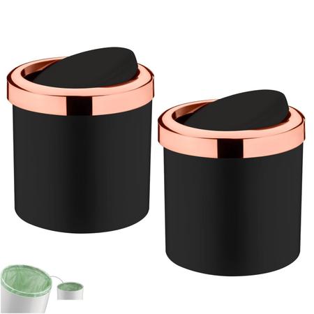 Imagem de Kit 2 Lixeira 5 Litros Tampa Cesto De Lixo Basculante Rose Gold Para Cozinha Banheiro Escritório - Future